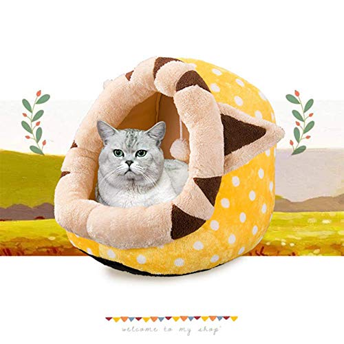 Suave y cálida cama de gato de dibujos animados nido de perro, nido de mascota extraíble semicerrado casa de perro cama de gato esteras para mascotas suministros para mascotas otoño e invierno-S