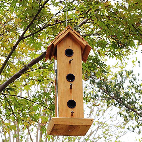 Sungmor Colgante alimentador de Aves Silvestres | Comedero de pájaros de jardín de Madera Premium Bird | Mesa de alimentación de Aves de Madera Salvaje con Poste de la estación de aleación