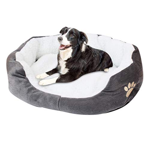 Topdo Cama para perro, gato, animal de compañía, redonda u ovalada en forma de cojín (color gris), 45 x 35 x 15 cm