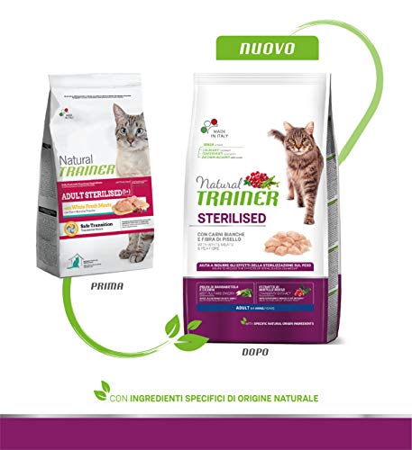 Trainer Natural Cat Sterilised Adult con Carne Blanca y Fibra de pisel, 10 kg - 10000 g