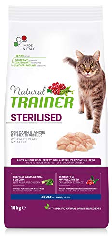 Trainer Natural Cat Sterilised Adult con Carne Blanca y Fibra de pisel, 10 kg - 10000 g
