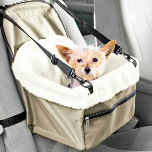 Transportín de coche con asiento para perros y gatos, cesta con cinturón de seguridad