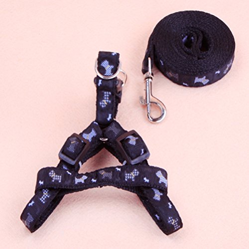 UEETEK - Conjunto de collar y correa para mascota, nailon, arnés de correa para el cuello, ajustable para perros y gatos (negro)