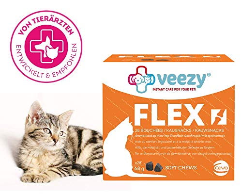 veezy Ceva Flex - Aperitivos para Gatos, 28 golosinas Naturales para Fuerza articulada y Agilidad, 68 g