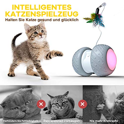 Ventvinal Bola de Gato, Juguete Gato Pelota interactiva giratoria automática de 360 ​​Grados con luz LED de Carga USB,Pelotas Ejercicio para Animal Doméstico Gatos-Batería Recargable Incorporada