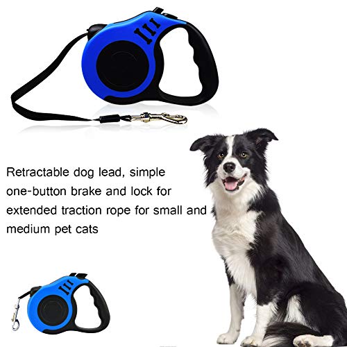 WENTS - Correa retráctil para Perros Easy One Button Brake and Lock, cordón Extensible para Mascotas pequeñas y Medianas, con Clip para el Pelo, Color Azul