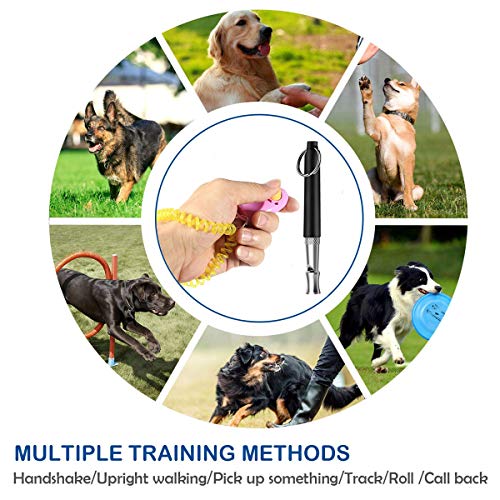 WENTS Set de entrenamiento para mascotas - 2 silbatos ultrasónicos para perros con cordón + 2 Clickers para perros con muñequera + 2 bells, la forma segura y humana de entrenar a tu mascota