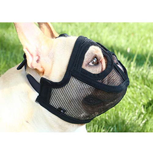 Woqook Bozales de perro ajustable transpirable de malla para perro bulldog bozal antimordeduras masticar ladridos XXS negro