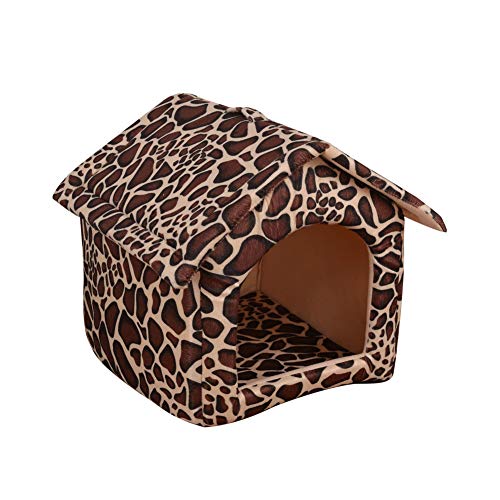 XHPWW Dog Cat House, portátil Plegable Interior al Aire Libre Dog Cat House Nest Calentador a Prueba de Viento, Suave y cómodo Refugio de habitación de Cama (Color: Leopardo)-L