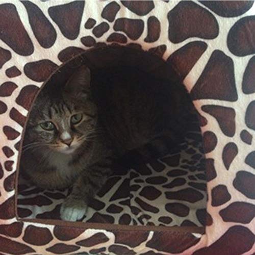 XHPWW Pet Nest Lovely Strawberry Soft Cat Cat Bed Bed, Saco de Dormir Plegable Antideslizante Puppy House Warm Plush Cave Sleeping Bag para Perros pequeños y Gatos (Leopard)-XL