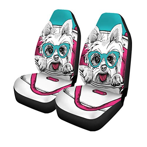XZfly Fundas para asientos de coche Gafas Yorkie Terrier para perro rosa Yorkie en mascota Juego lindo de 2 protectores para coche