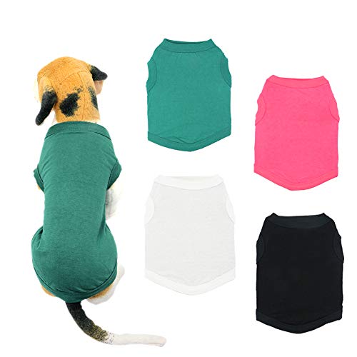 YAODHAOD Camisetas para Perros en Color Liso Ropa, Camisas de Algodón Suaves y Transpirables, Camisas para Perros Ropa Apta para Pequeños Extra Pequeños Medianos（4pcs，S）