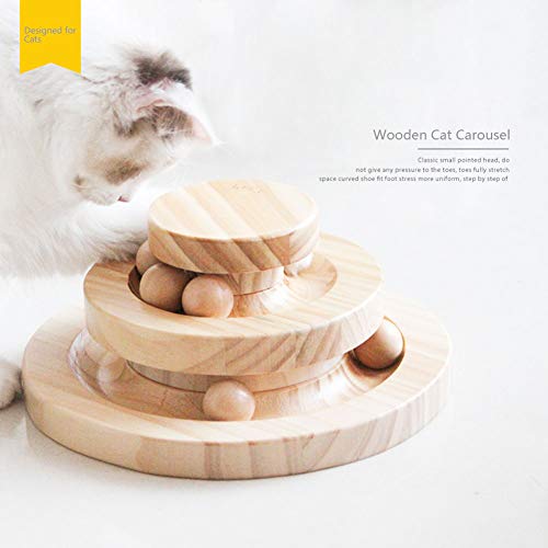 ZKK Juguetes para Gatos - 3 Capas Juguete Gato Mascotas Inteligencia Tablero De Juego Loco Pista para Gatos de Madera Juguetes para Bolas de Gato (Hay Otro Estilo para Elegir)