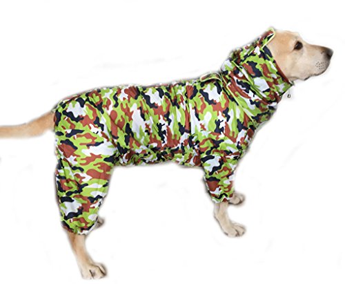 ZoonPark® - Chubasquero para cachorro de perro, cuatro patas, impermeable, poliéster, adorable, con capucha de camuflaje, ropa impermeable para Golden Retriever Labrador Husky pequeño mediano y grande