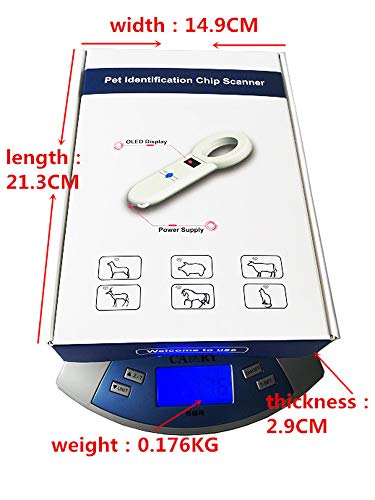 ZXGQF RFID 134.2Khz ISO FDX-B Animal Chip Reader, Microchip Pocket Animal Analyzer, Pantalla OLED, Pet Microchip Reconocimiento Ear Tag Scanner