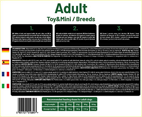 Alimento seco para perros adultos de razas mini y toy (York, Shiatzu, Chihuahua) con pollo, cordero y vitamina C, 3kg