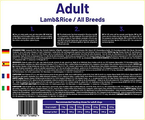 Alimento seco para perros adultos de todas las razas con cordero y arroz, fórmula delicada, 14 kg