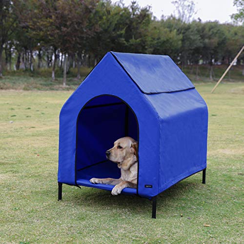 AmazonBasics - Caseta para mascotas, elevada, portátil, mediana, azul