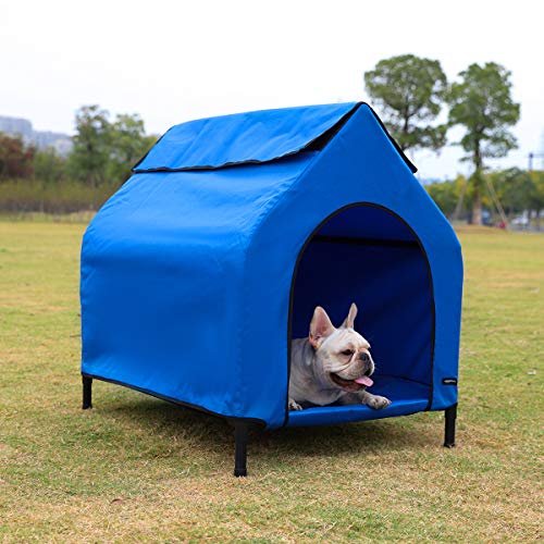 AmazonBasics - Caseta para mascotas, elevada, portátil, pequeña, azul