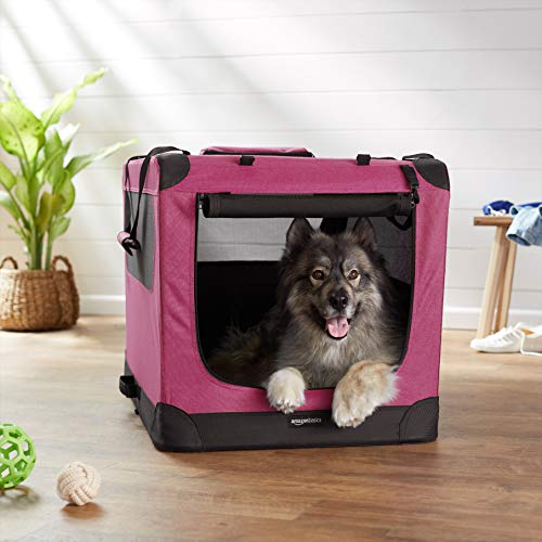AmazonBasics – Transportín para mascotas abatible, transportable y suave de gran calidad, 91 cm, Rojo