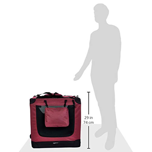 AmazonBasics – Transportín para mascotas abatible, transportable y suave de gran calidad, 91 cm, Rojo