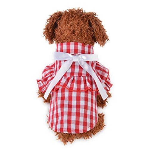 AMURAO Verano Camisa del Perro del Animal doméstico Pajarita Ropa de la Muchacha de la Tela Escocesa Yorkshire Terrier Manga Corta Raya del Gato Trajes de la Rejilla