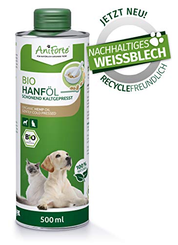 AniForte aceite de cáñamo orgánico prensado en frío para perros, gatos y caballos 500ml - 100% de aceite de cáñamo puro como aditivo BARF, producto natural de primera calidad