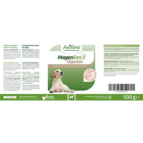 AniForte Digestox para perros 500g - para regular el estómago y los intestinos, ayuda a la digestión, une jugos gástricos y ácidos, armoniza la actividad gastrointestinal, granulado mineral de arcilla