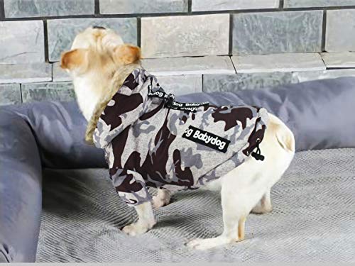 Babydog Abrigo Chaleco para Perro con Capucha, Forro Polar y Mangas, Cierre Corchetes, Modelo Camuflaje Militar (M, Marron Gris)