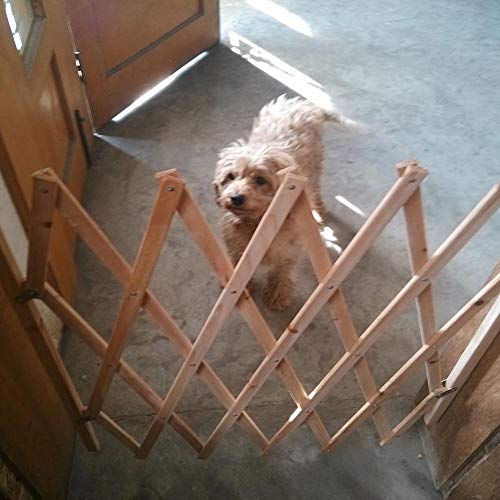 Bestlle Barrera de seguridad plegable para mascotas, puerta corredera retráctil de madera para perros pequeños y medianos