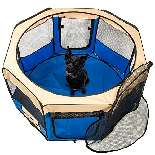 BIGWING Style-Parque Perro Gato Conejo Mascota de Juego Entrenamiento Dormitorio Plegable Lavable Durable Octágono 125x 125x 58 CM, Azúl