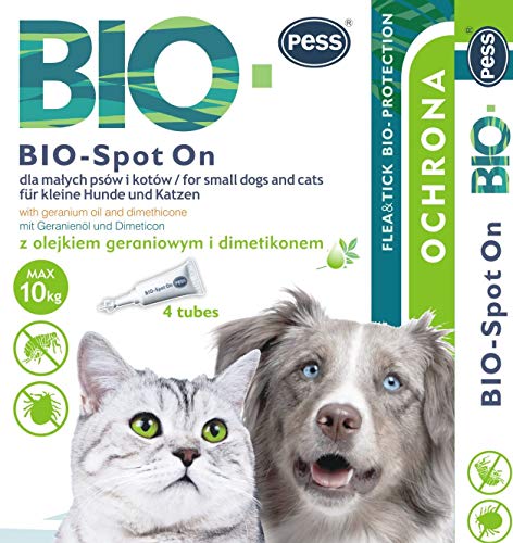 BIO-Spot On 4 Pipetas I Medio natural contra garrapatas y pulgas I Protección contra garrapatas para perros y gatos a base de biología para perros y gatos pequeños