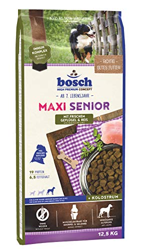 bosch HPC Maxi Senior | con Aves de corral frescas y Arroz | Comida seca para perros mayores de razas grandes | fortalece las defensas y el sistema inmunitario del perro | 12,5 kg