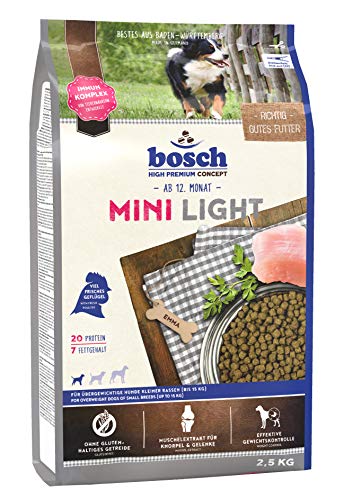 bosch HPC Mini Light | Comida seca completa para perros sobrepesados de razas pequeñas (hasta 15 kg) | 2,5 kg