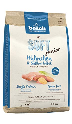 bosch HPC SOFT junior| Pollo y Batata | Comida semihúmeda (18 % humedad residual) para perros jóvenes de todas las razas | Sin cereales | 2,5 kg