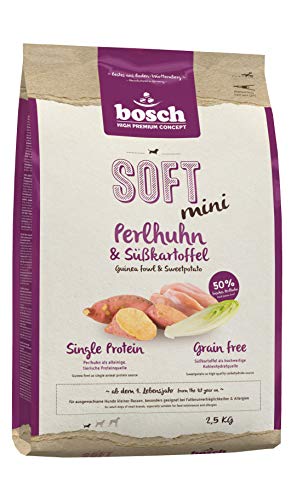 bosch HPC SOFT Mini | Pintada y Batata | Comida semihúmeda (18% húmedad residual) para perros adultos de todas las razas | Adecuado para perros sensibles | Sin Cereales | Single-Protein