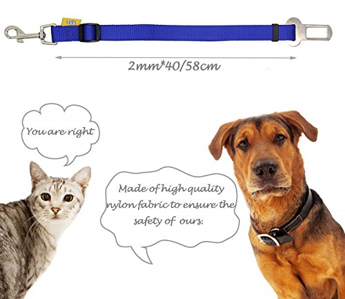 BPS(R 2X Cinturón de Seguridad de Coche,Ajustable para Perro,Color:Azul Oscuro,Azul Claro,Verde y Rojo,Safety Belt para Cachorro Gato Gata Mascotas Animales,Tamaño:(2.0 x 40/58cm). BPS-2675 * 2