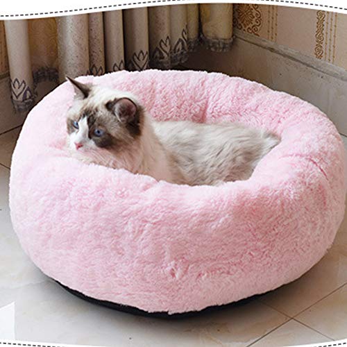 BVAGSS Cama para Mascotas Relajante Cama Redonda Nido Cálido para Gatos y Perros Pequeños XH029 (L, Pink)
