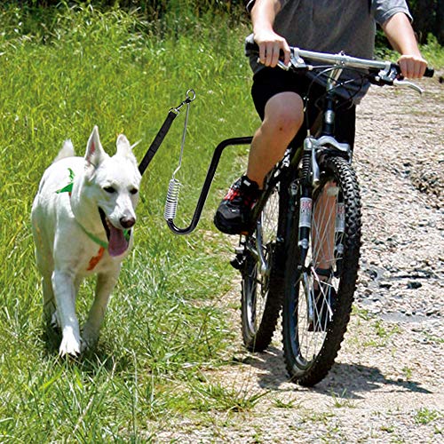 Cable para bicicleta manos libres para perros con amortiguador de resorte | Accesorio de bicicleta con conector rápido con 2 correas | Ejercitador para perros pequeños y grandes | Bono incluido