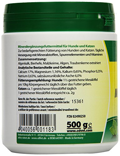 cdVet Naturprodukte MicroMineral Hund & Katze 500 g - Natural micronutrient Supply - Relief detoxification Organs - Mineral Balance - Metabolism - Coat - Vitamin Protection -