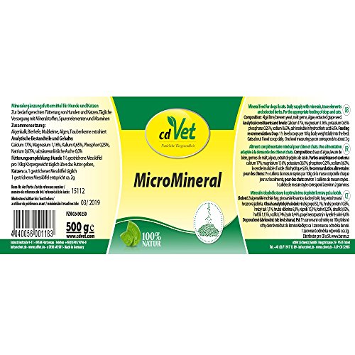 cdVet Naturprodukte MicroMineral Hund & Katze 500 g - Natural micronutrient Supply - Relief detoxification Organs - Mineral Balance - Metabolism - Coat - Vitamin Protection -