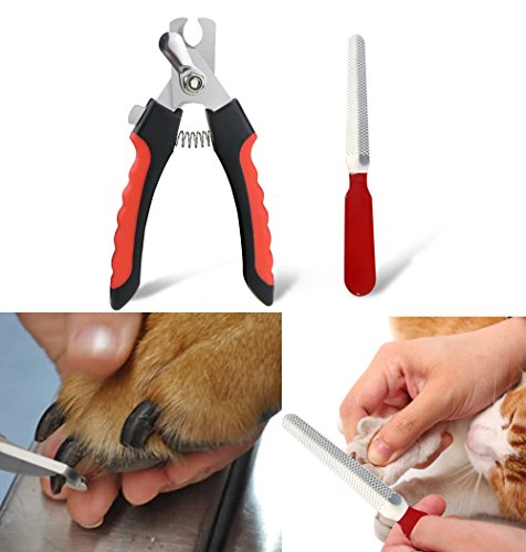 CEESC - Cortauñas para Perros y Gatos, alicates de Corte de uñas con Lima de uñas, Color Rojo