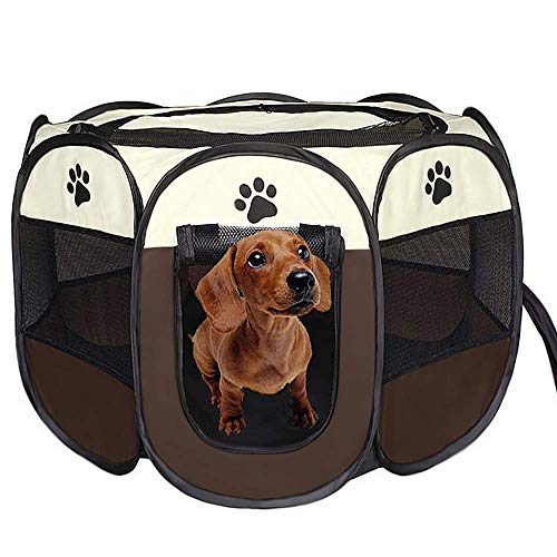 Coolty Cachorro de Corral Portátil Tienda de Mascotas de 8 Paneles para Perros, Gatos, Conejos y Animales Pequeños Marrón(S)
