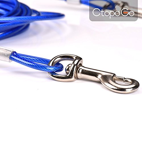 CtopoGo Cable de amarre para perros de 10 pies/16 pies/33 pies,Cable de amarre para mascotas, Cable para atar al perro en exteriores, Se admiten mascotas para tallas pequeñas / medianas (3m, Azul)