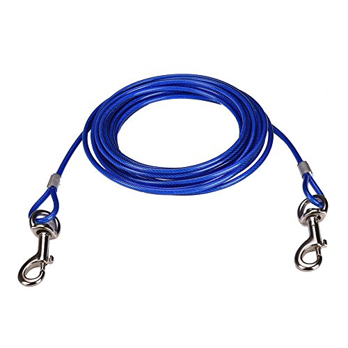 CtopoGo Cable de amarre para perros de 10 pies/16 pies/33 pies,Cable de amarre para mascotas, Cable para atar al perro en exteriores, Se admiten mascotas para tallas pequeñas / medianas (3m, Azul)