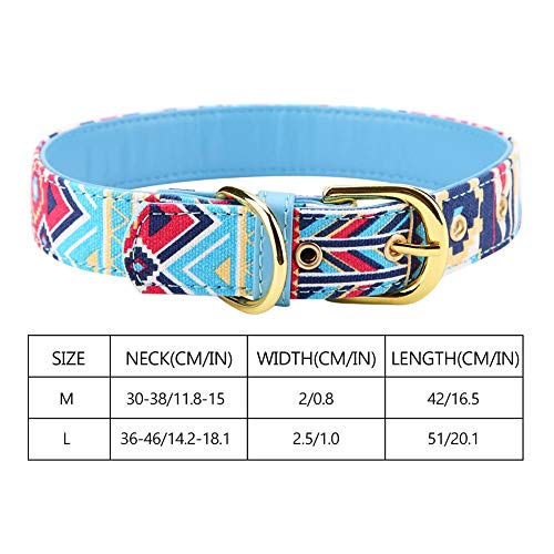 Cuello de Perro Fuerte Ajustable Impreso Lienzo Suave Collares de Perro para Mascotas Suministros(Azul - M)