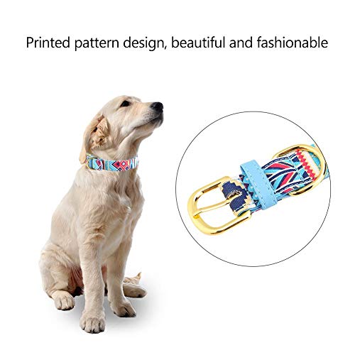 Cuello de Perro Fuerte Ajustable Impreso Lienzo Suave Collares de Perro para Mascotas Suministros(Azul - M)