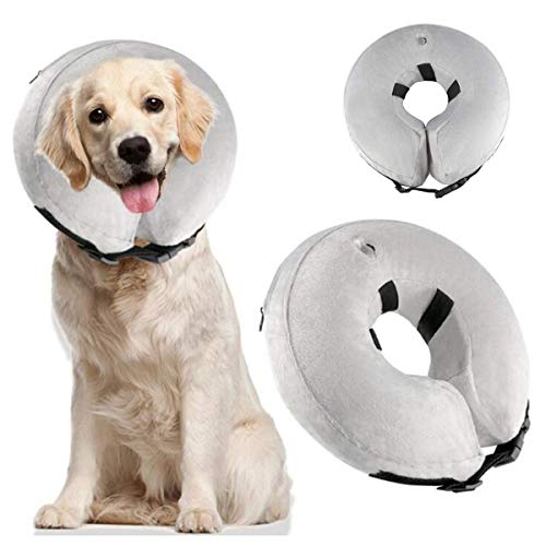 Cuello protector hinchable para perros y gatos. De tacto suave y con hebilla ajustable. Ideal para la recuperación tras una cirugía, o para curar heridas. No bloquea la visión