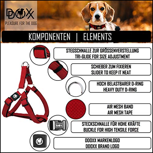 DDOXX Arnés Perro Step-In Air Mesh, Ajustable, Acolchado | Diferentes Colores & Tamaños | para Perros Pequeño, Mediano y Grande | Accesorios Gato Cachorro | Rojo, XS