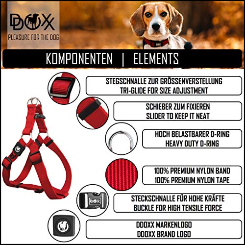 DDOXX Arnés Perro Step-In Nylon, Ajustable | Diferentes Colores & Tamaños | para Perros Pequeño, Mediano y Grande | Accesorios Gato Cachorro | Rojo, S